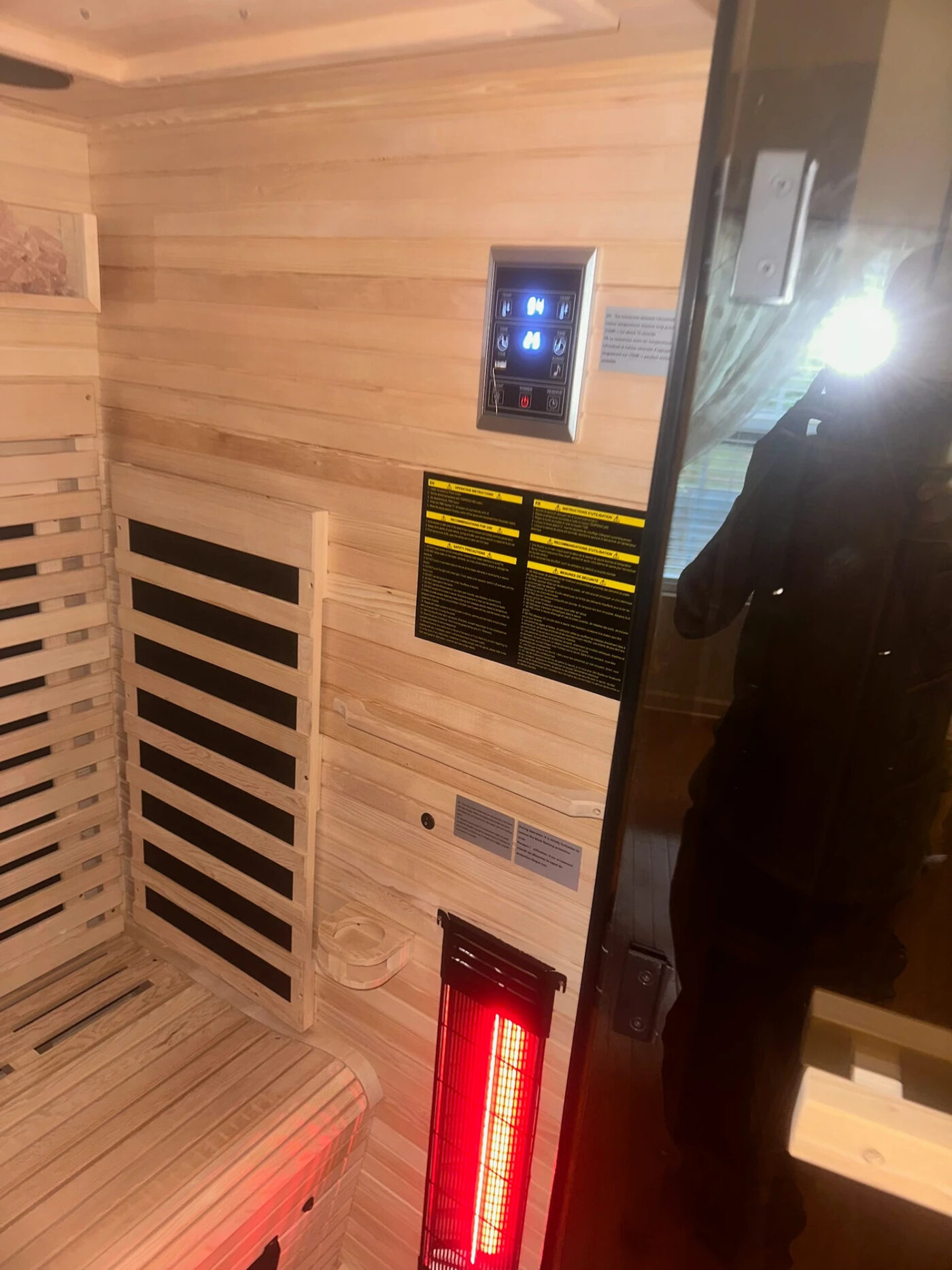 Sauna control panel wired and tested with heaters running