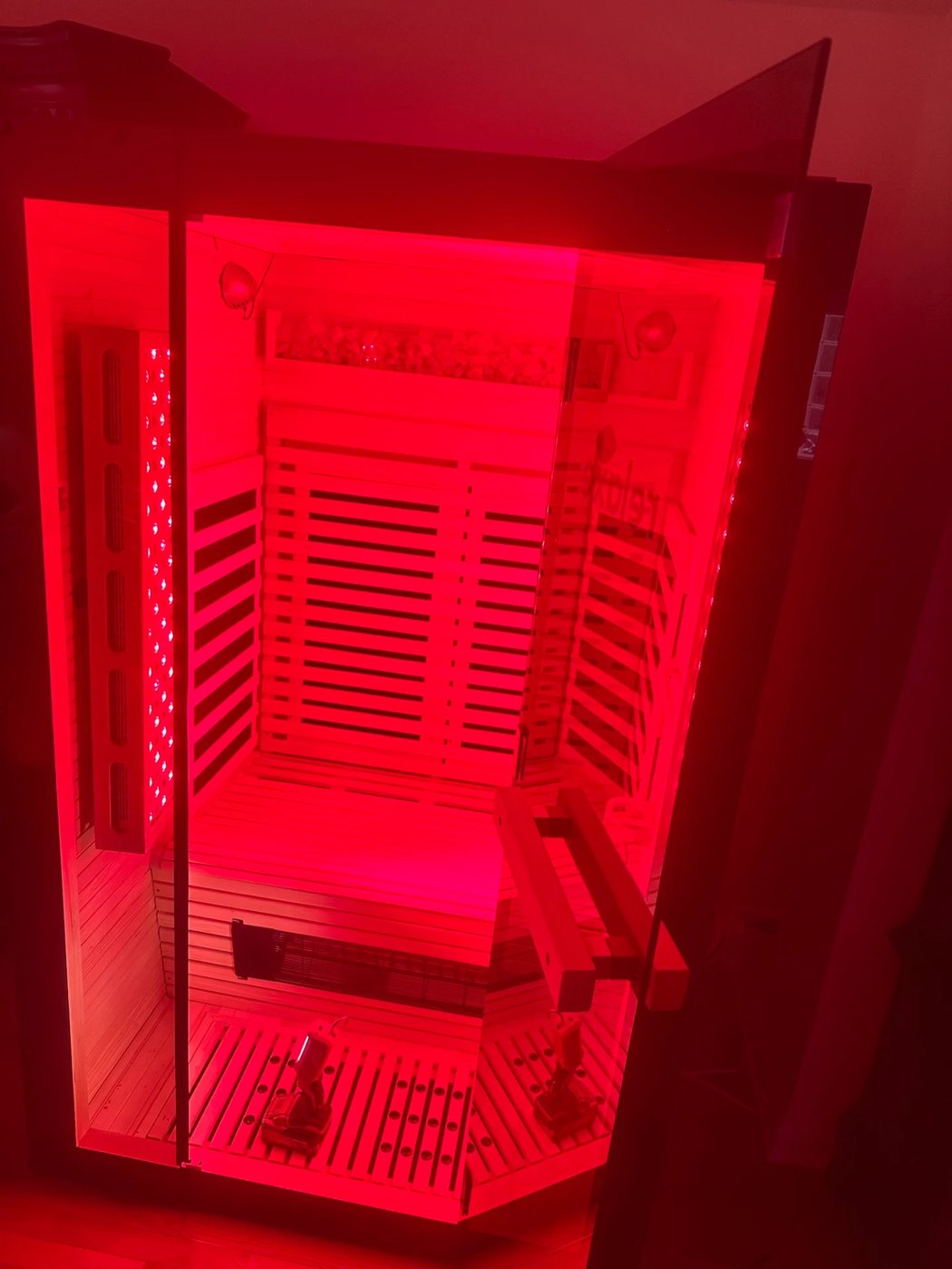 Infrared sauna wired up and running its light cycle