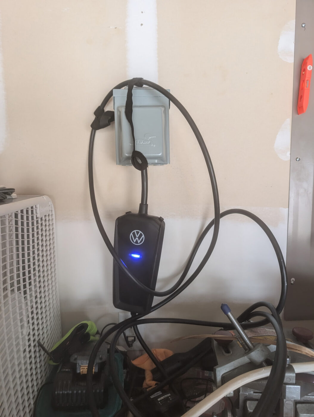 VW charger set up on a dedicated garage circuit