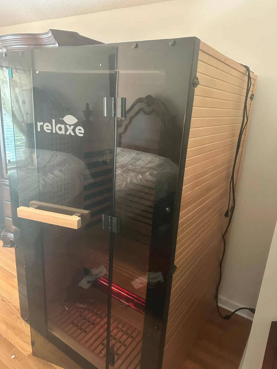 Infrared sauna assembled and set in place