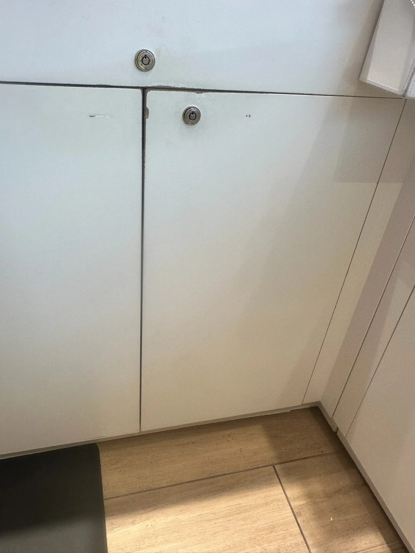 Cabinet doors rehung flush with new locks keyed alike
