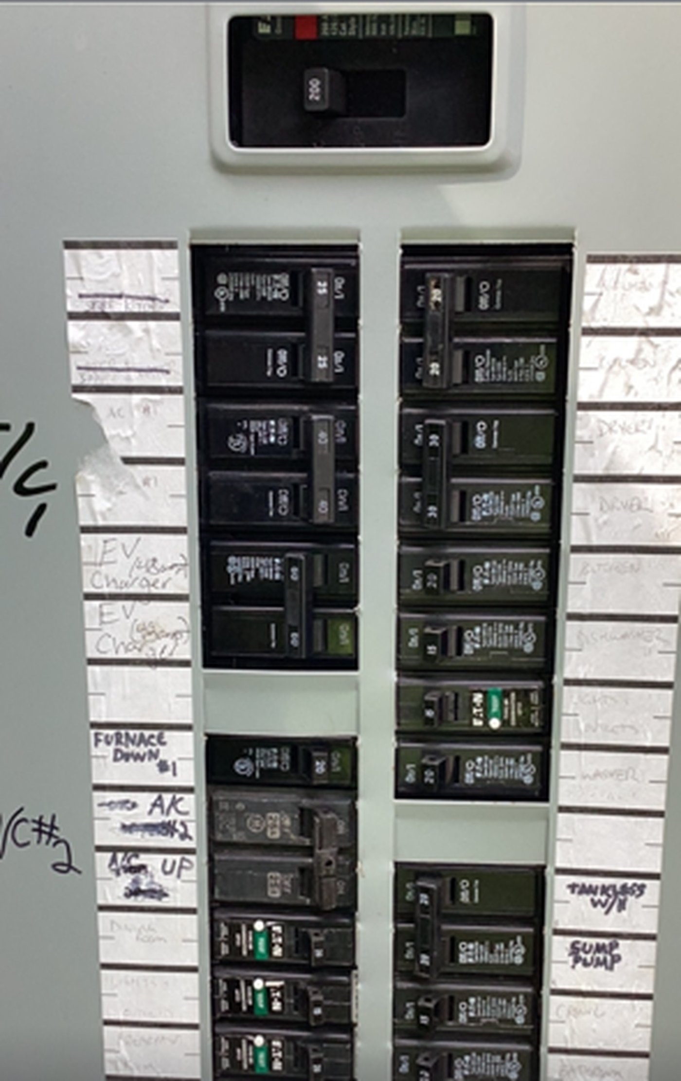 Panel labeled and new EV charger breakers added